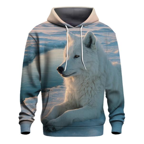 Arctic Wolf Resting By Thawing Ice Lead pullover hoodies