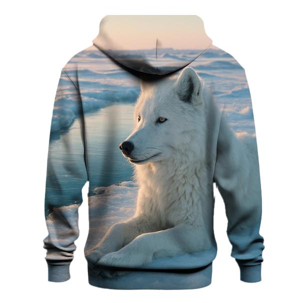 Arctic Wolf Resting By Thawing Ice Lead pullover hoodies