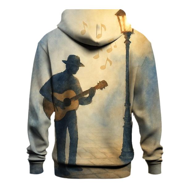 Watercolor Street Busker Scene hoodie designs