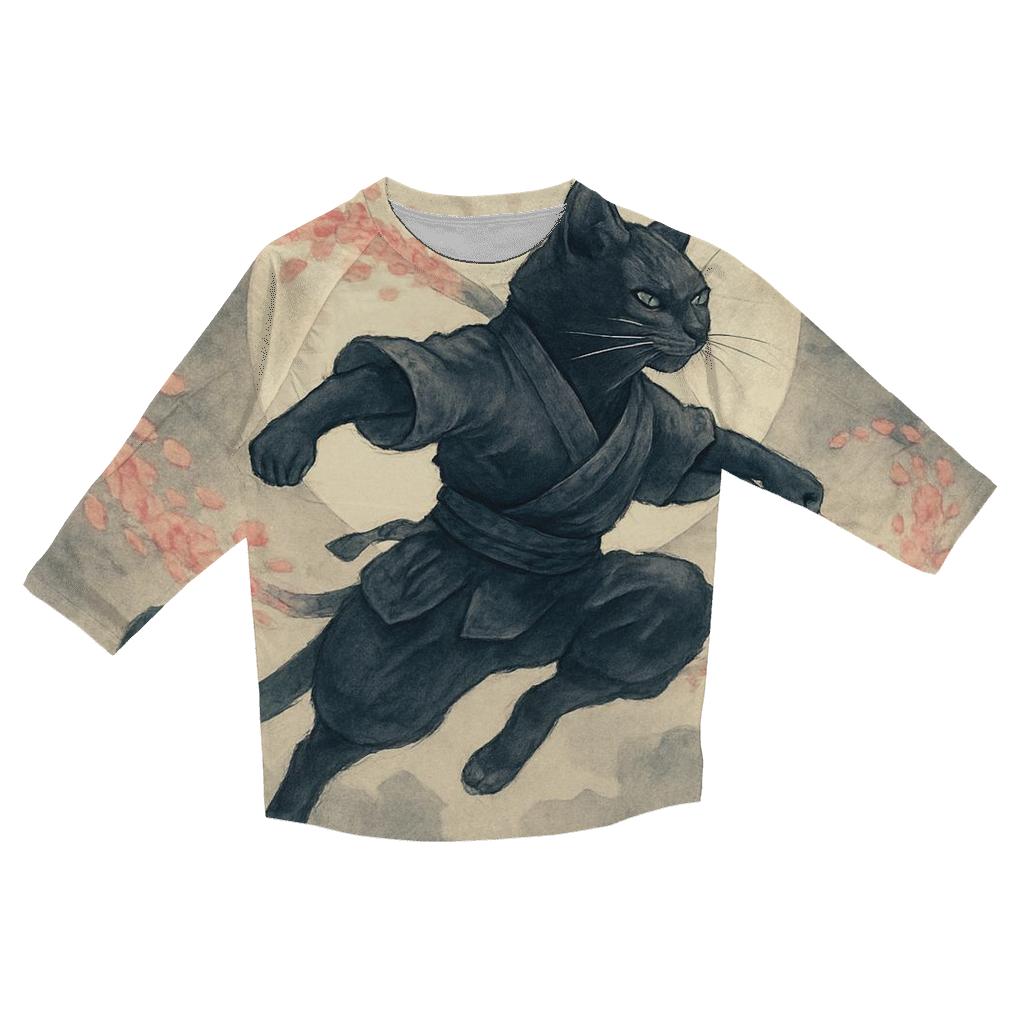 Samurai Moon Blossom Cat stylish quarter sleeve tops