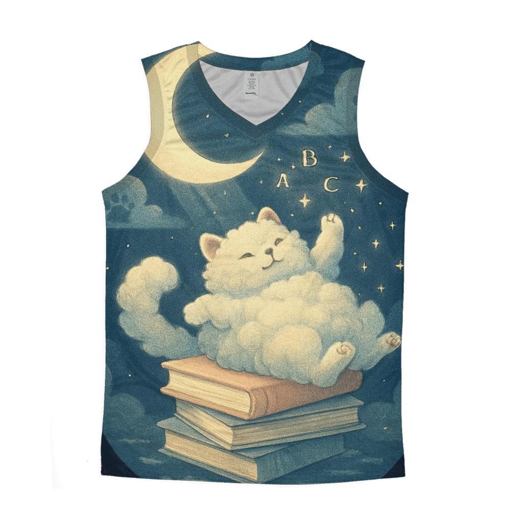 Moonlit Library Cat Cloud custom tank tops