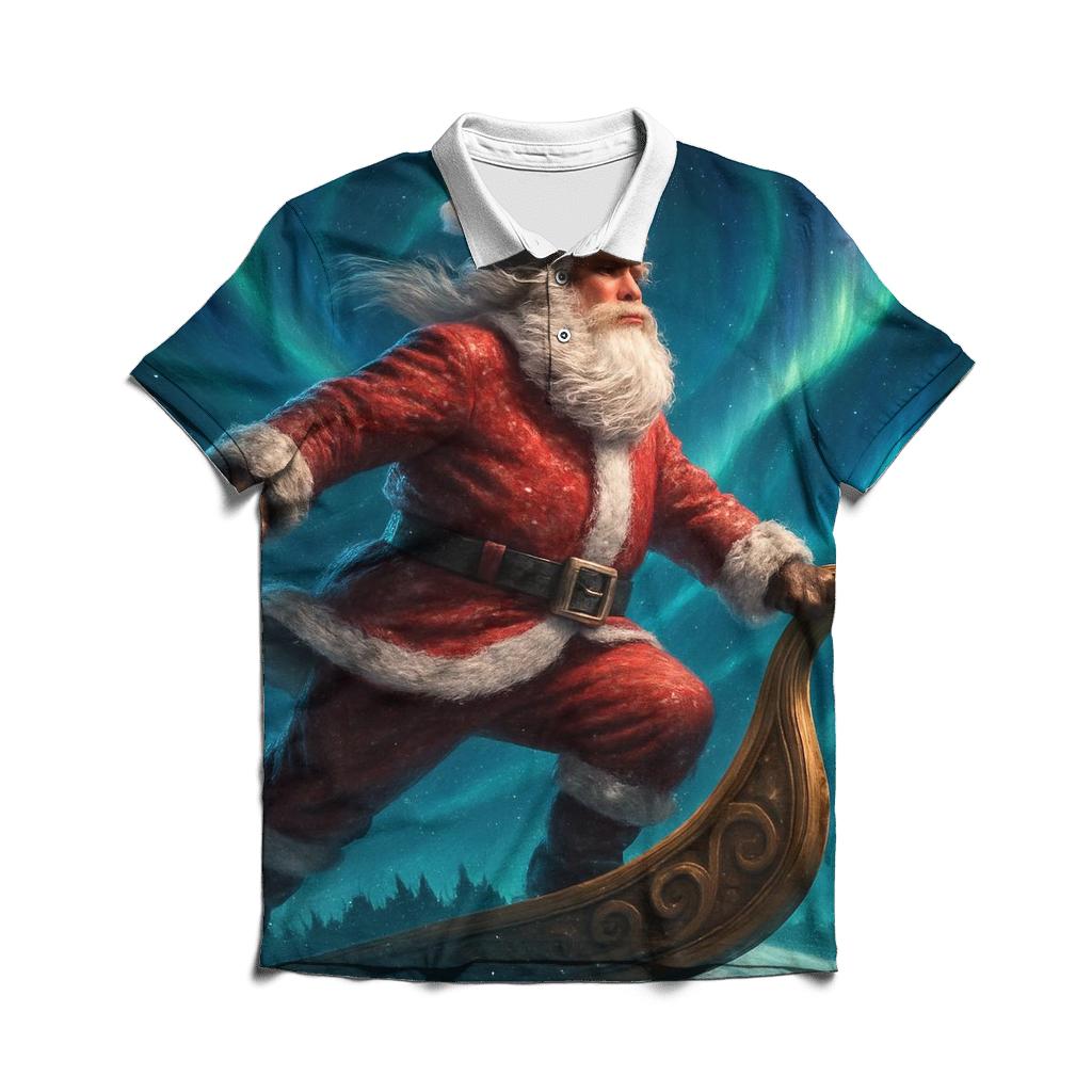Celestial Aurora Santa Voyage custom polo shirts