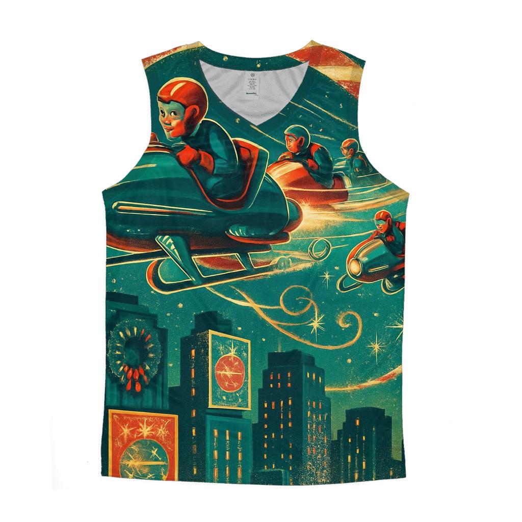 Retro Rocket Sleigh Speedway graphic print tank tops