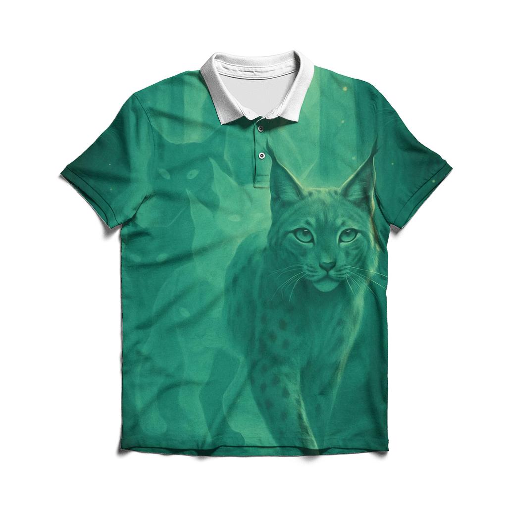 Forest Echo Spirit Lynx embroidered polo tops