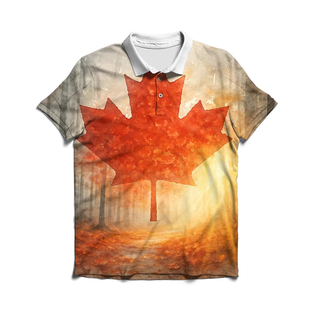 Canadian Maple Forest Double Exposure premium cotton polo shirts