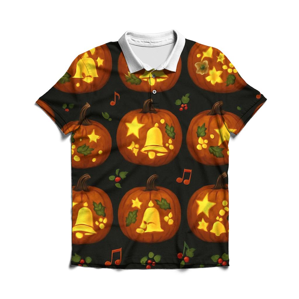 Christmas Carol Pumpkin Lantern Grid stylish collar polo tees
