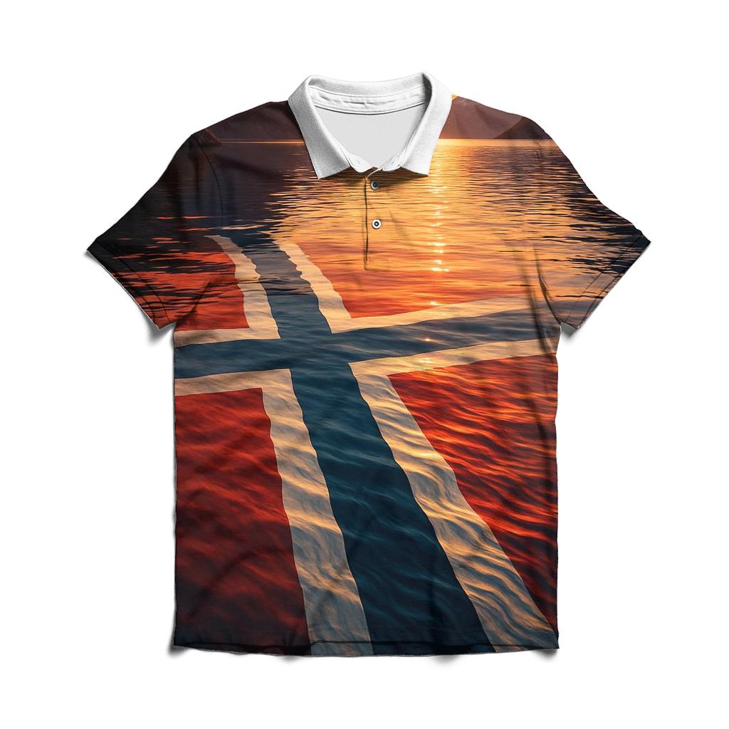 Norwegian Fjord Flag Waters embroidered polo tops