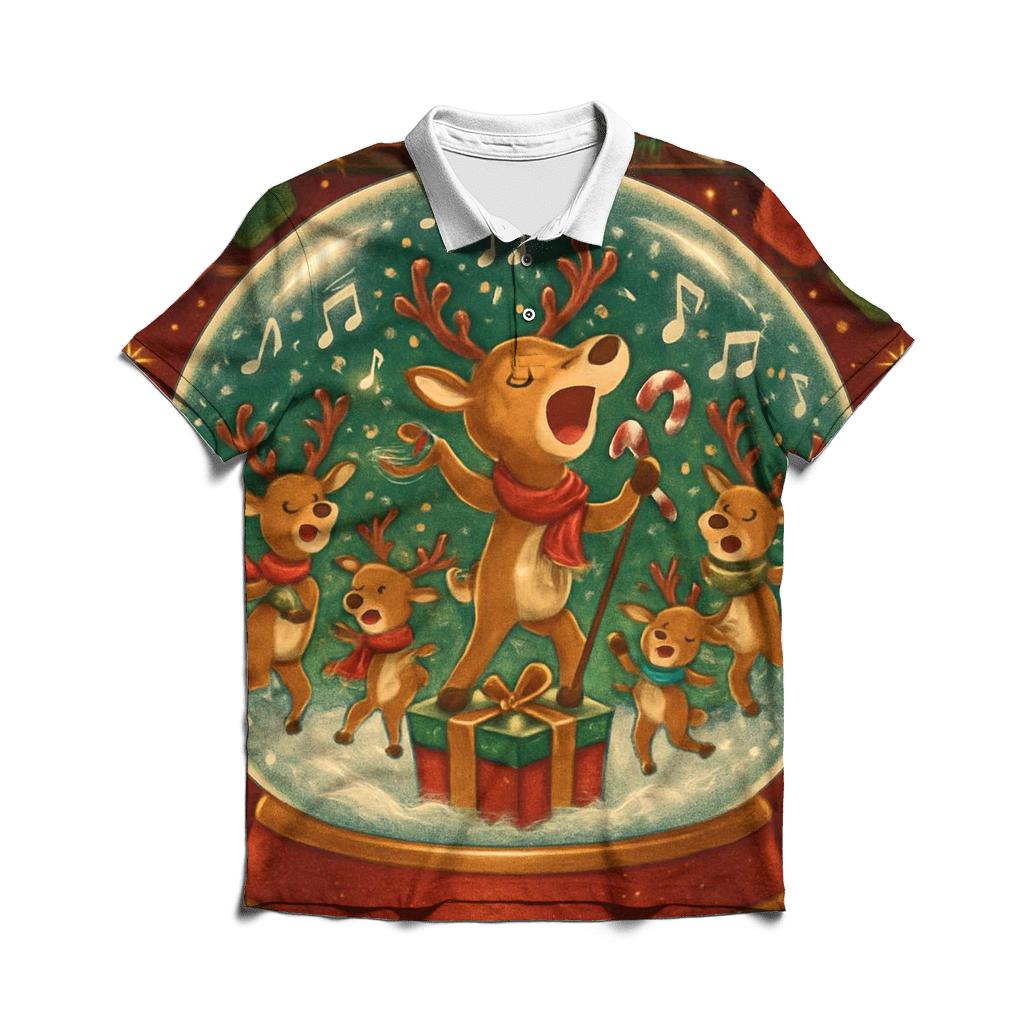 Reindeer Karaoke Snowglobe casual sports polo shirts