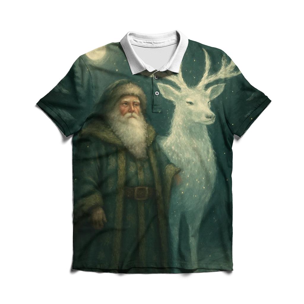 Forest Guardian Santa And Starlit Stag custom polo shirts