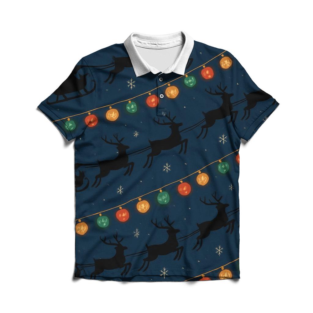 Midnight Sleigh Silhouette With Pumpkin Lights personalized polo shirts