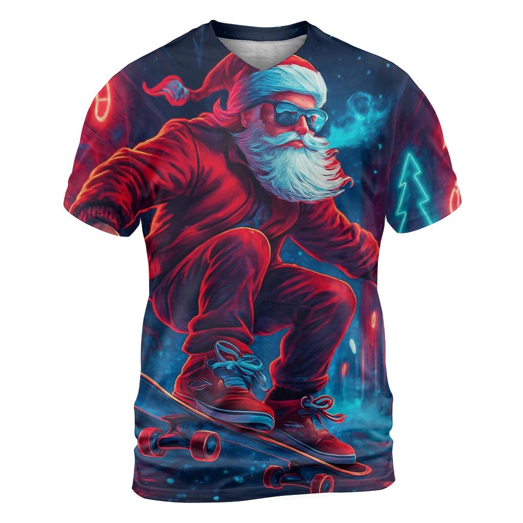 Neon Street Santa Skater Night unique graphic print tees
