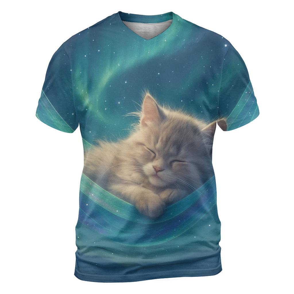 Aurora Dream Hammock Cat vibrant all-over design tees