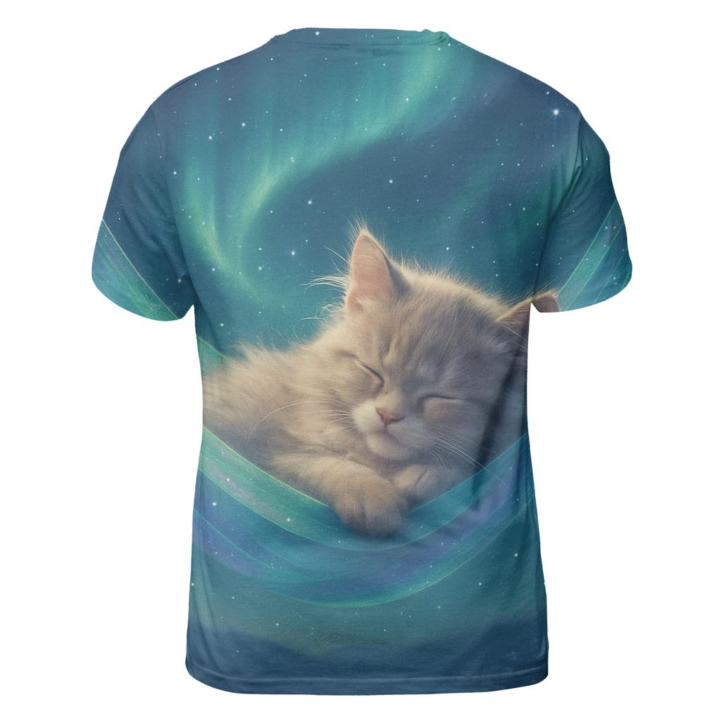 Aurora Dream Hammock Cat vibrant all-over design tees