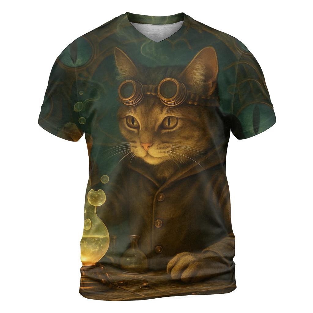Clockwork Alchemist Cat Laboratory artistic all-over print tops