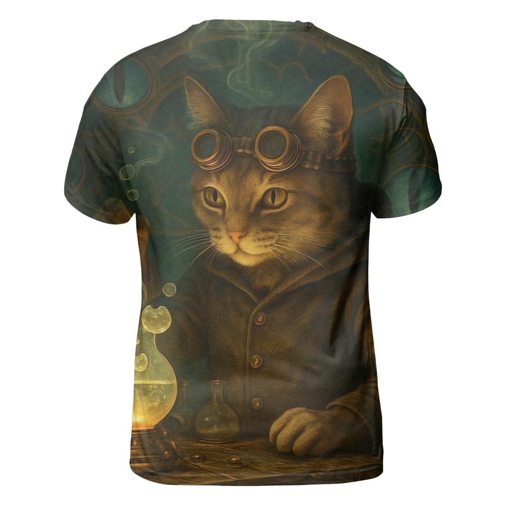 Clockwork Alchemist Cat Laboratory artistic all-over print tops