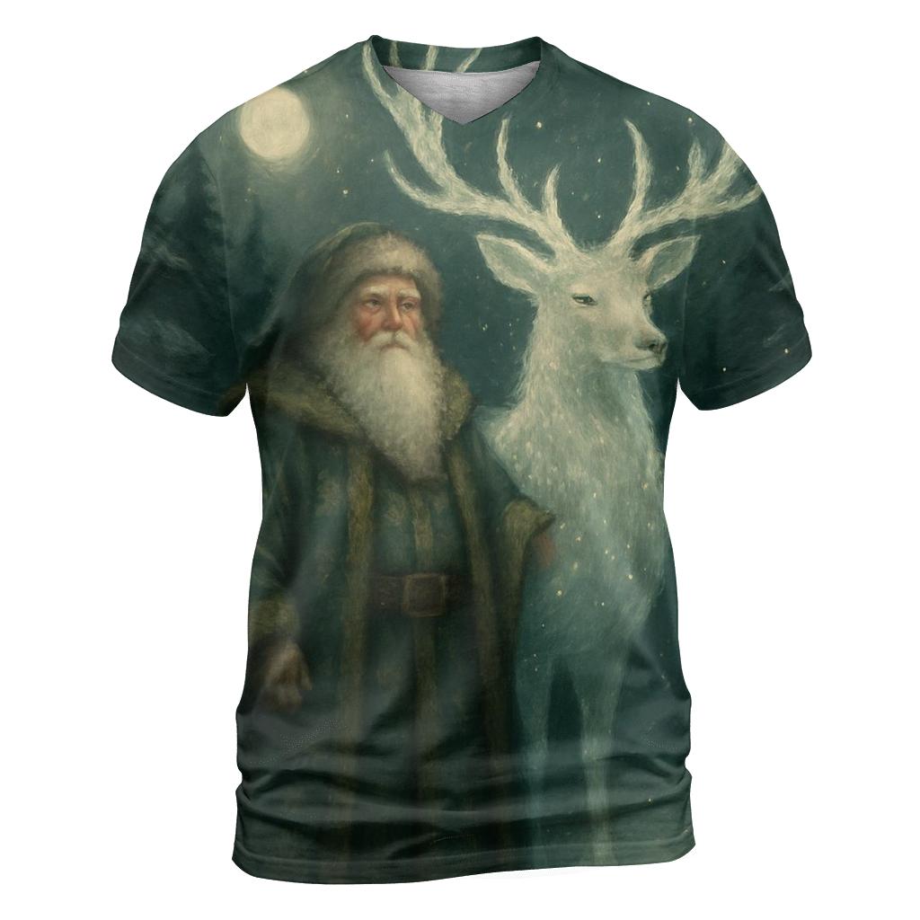 Forest Guardian Santa And Starlit Stag statement graphic shirts