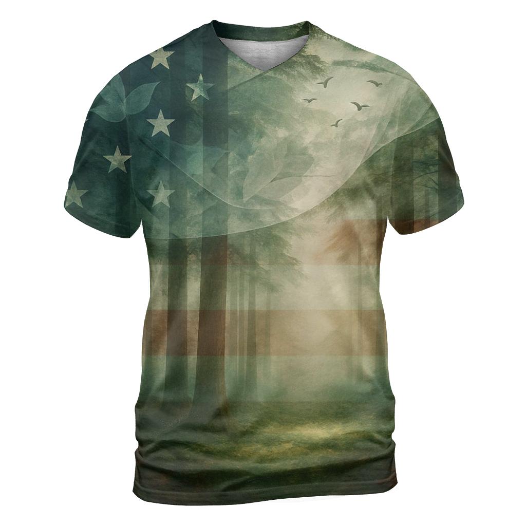 Forest Canopy Patriot Wind vibrant all-over design tees