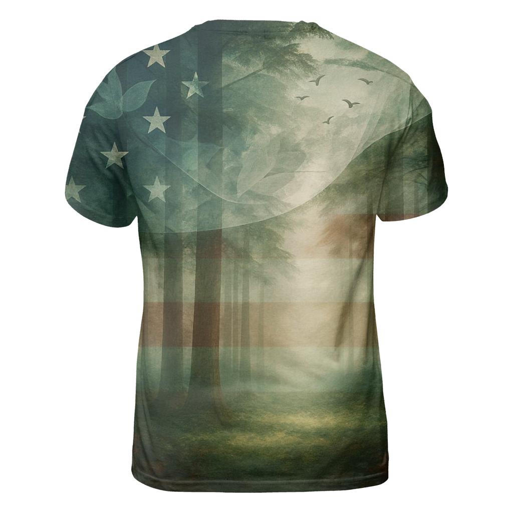 Forest Canopy Patriot Wind vibrant all-over design tees