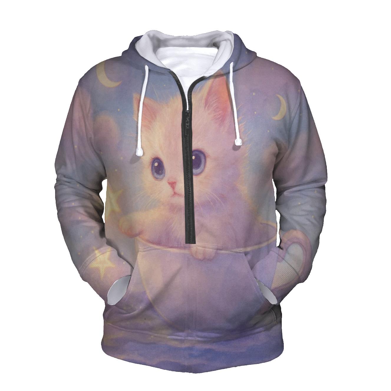 Starlit Teacup Kitten Voyage printed hoodies