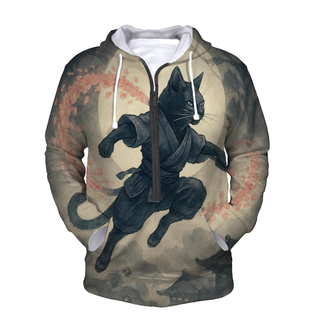 Samurai Moon Blossom Cat pullover hoodies