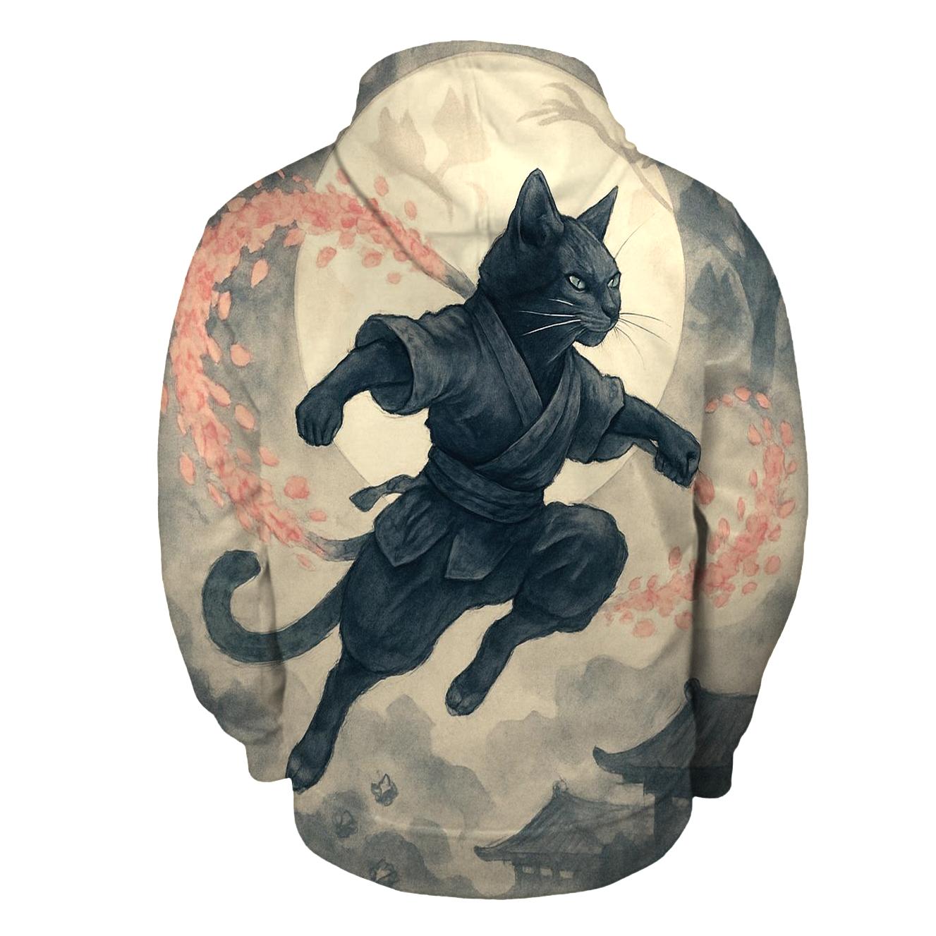 Samurai Moon Blossom Cat pullover hoodies
