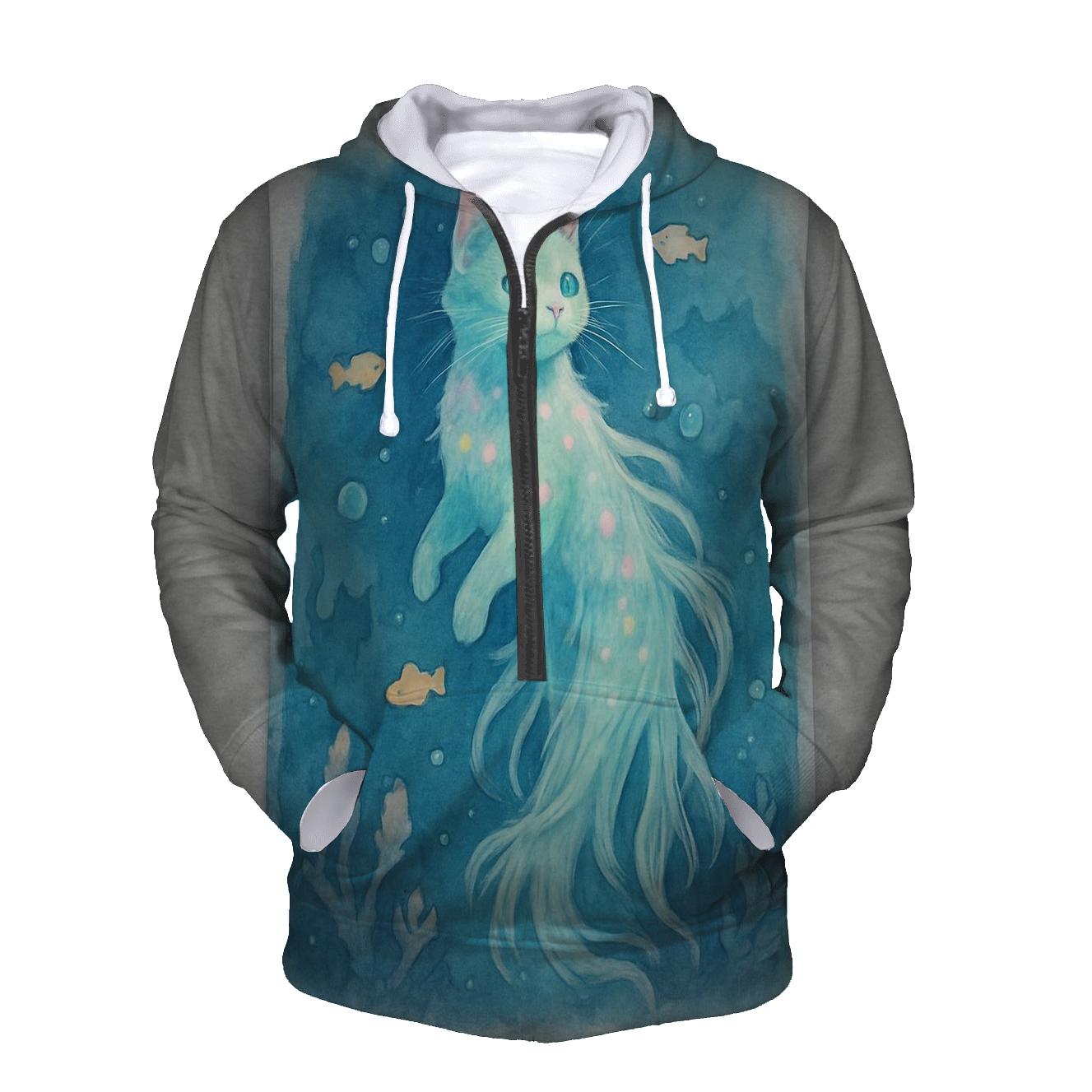Aquatic Dream Jellyfish Cat printed hoodies