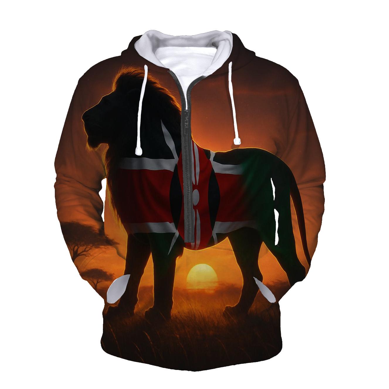 Kenyan Savannah Lion Flag Spirit graphic hoodies