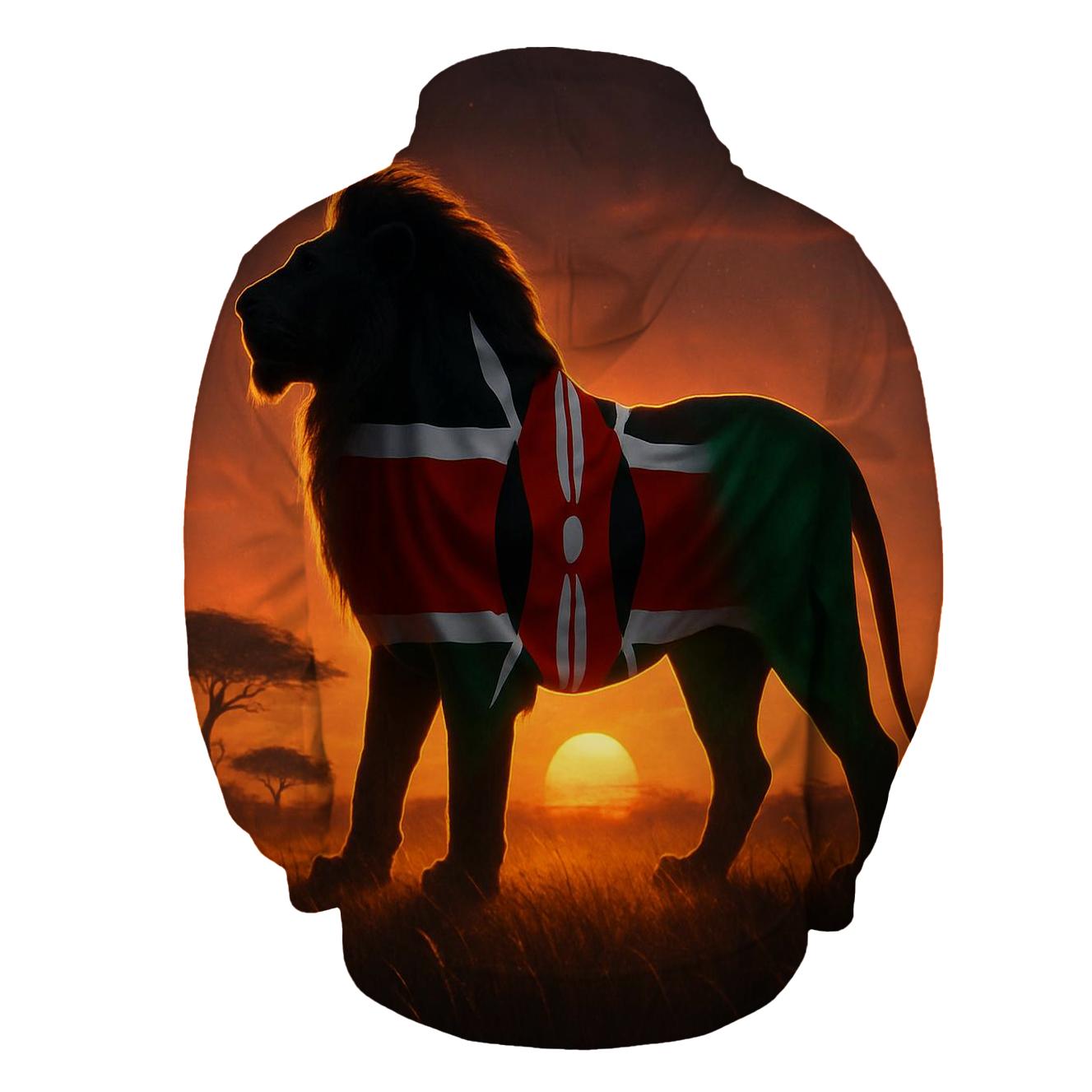 Kenyan Savannah Lion Flag Spirit graphic hoodies