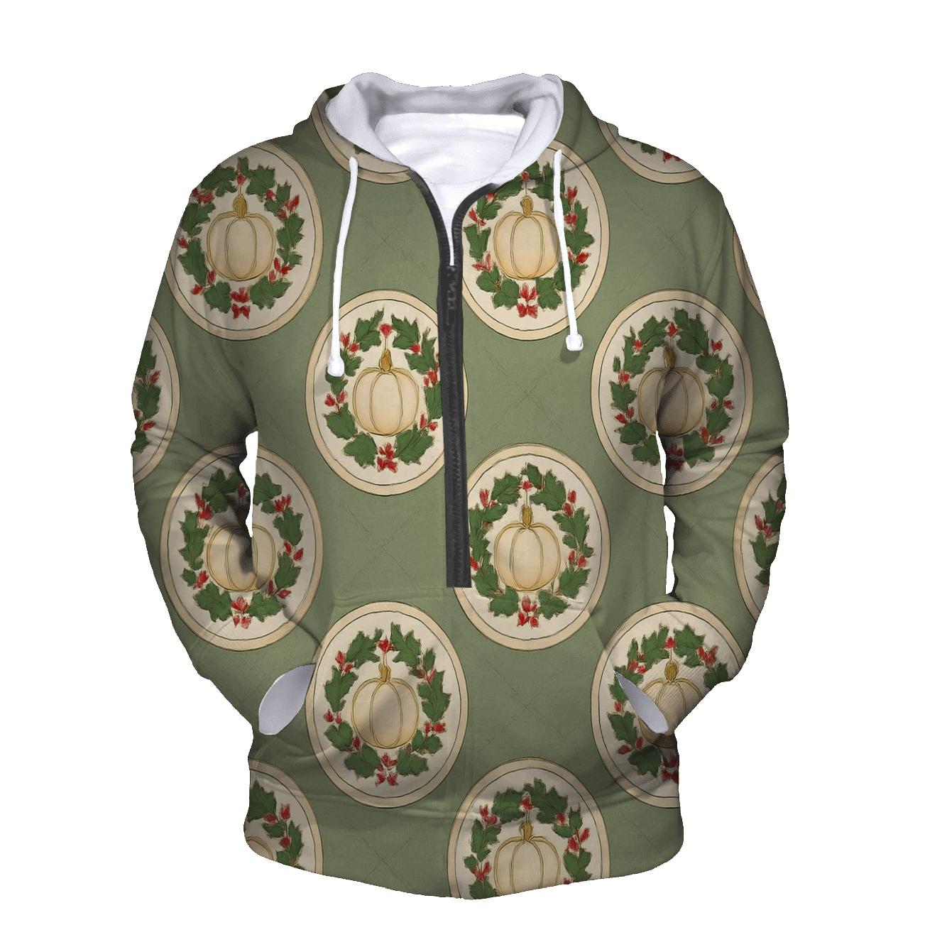 Holly Wreath Pumpkin Medallion Repeat zip-up hoodies