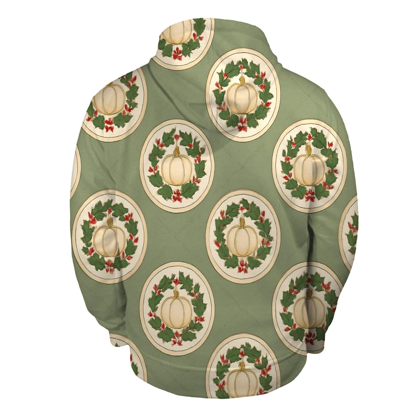 Holly Wreath Pumpkin Medallion Repeat zip-up hoodies