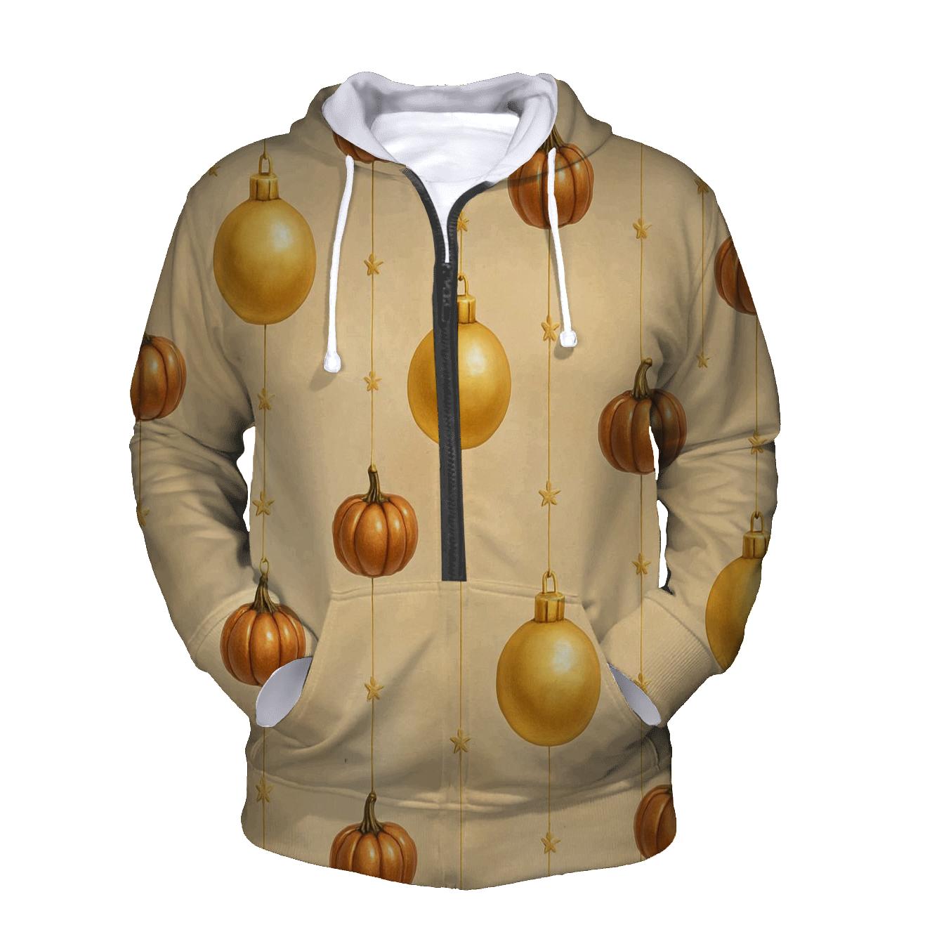 Falling Ornaments And Pumpkins On Champagne Glow heavyweight hoodies