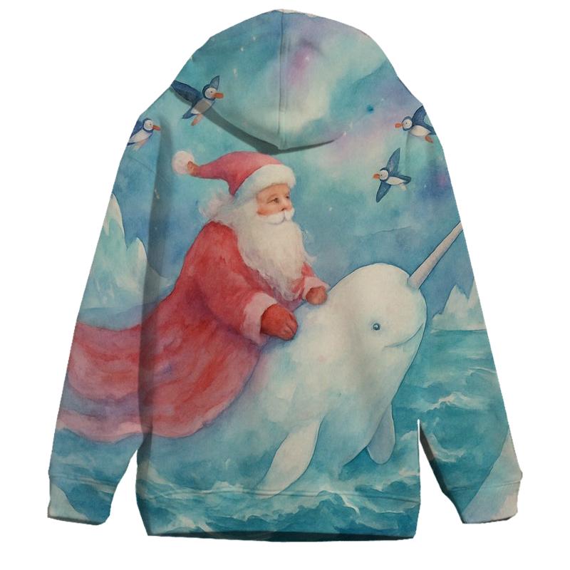 Arctic Watercolor Santa And Whale graphic hoodies