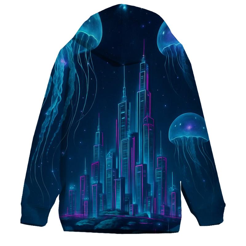 Orbiting Jellyfish Above The Dream City heavyweight hoodies