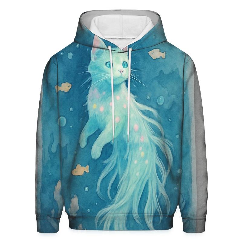 Aquatic Dream Jellyfish Cat printed hoodies