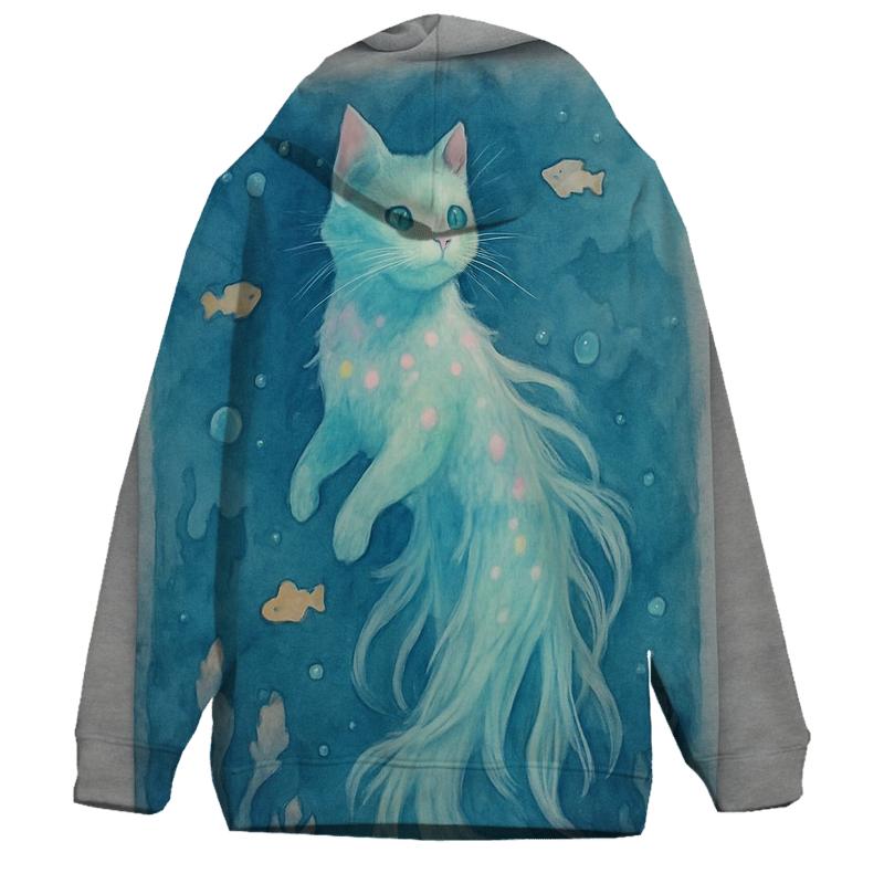 Aquatic Dream Jellyfish Cat printed hoodies