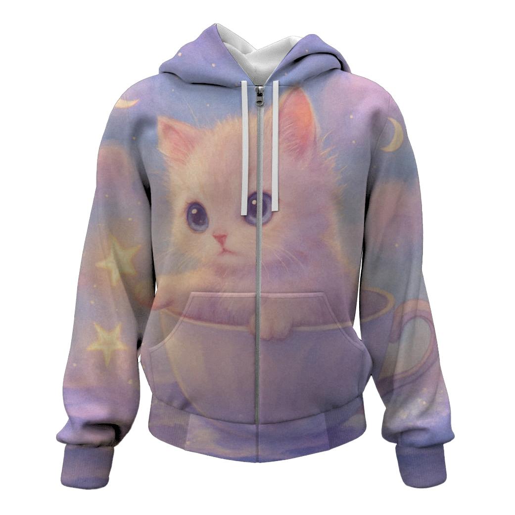 Starlit Teacup Kitten Voyage premium hoodies