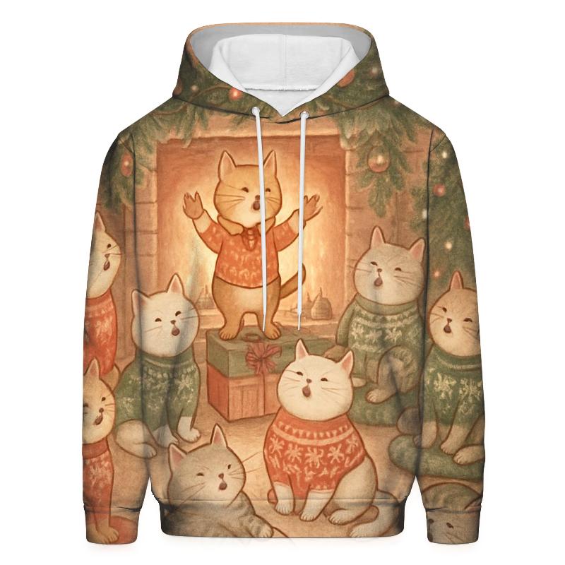 Cozy Fireplace Cat Choir pullover hoodies