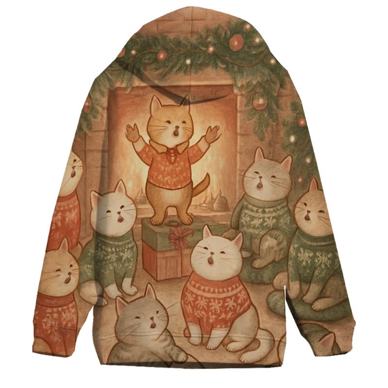 Cozy Fireplace Cat Choir pullover hoodies