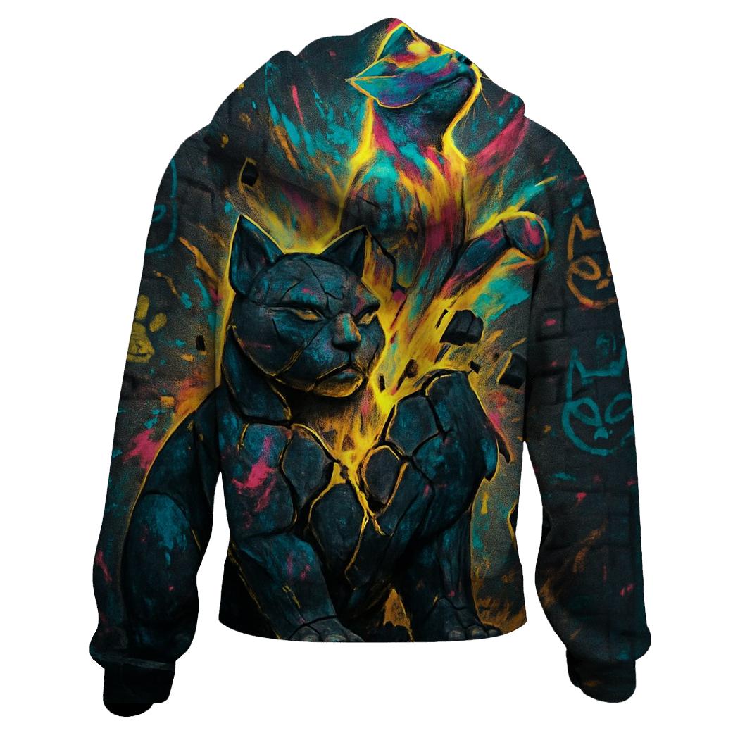 Graffiti Temple Guardian Cat graphic hoodies