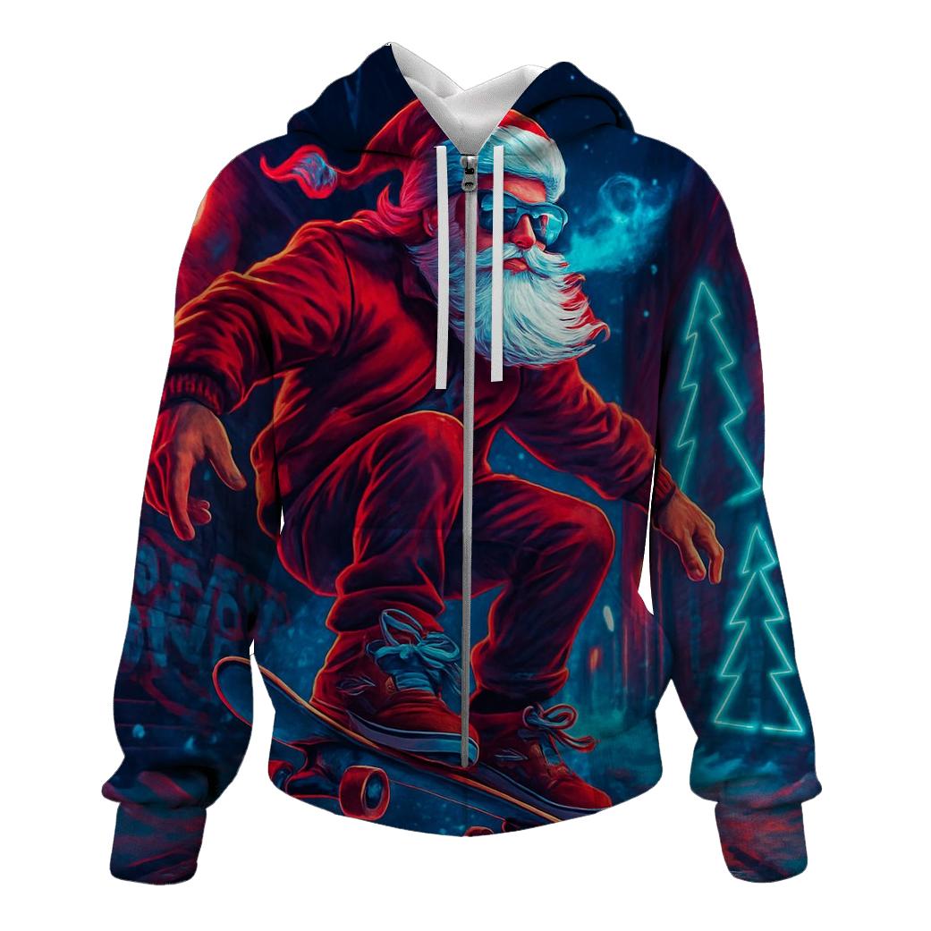 Neon Street Santa Skater Night zip-up hoodies