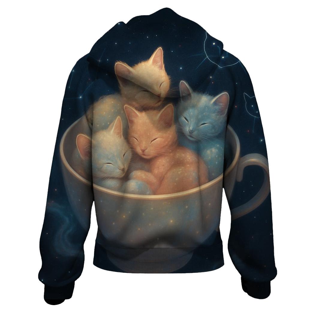 Celestial Teacup Constellation Cats zip-up hoodies