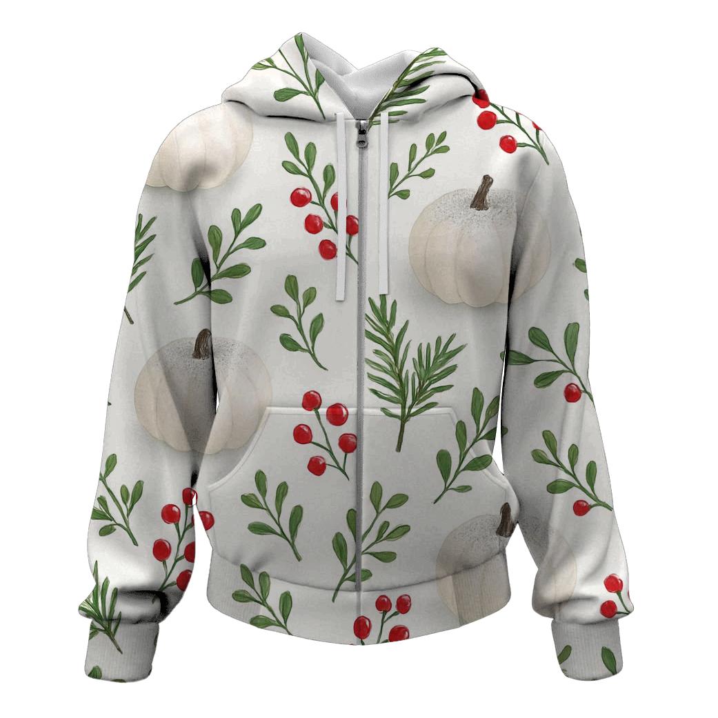 Snow Dusted Pumpkin Forest Scatter On White printed hoodies