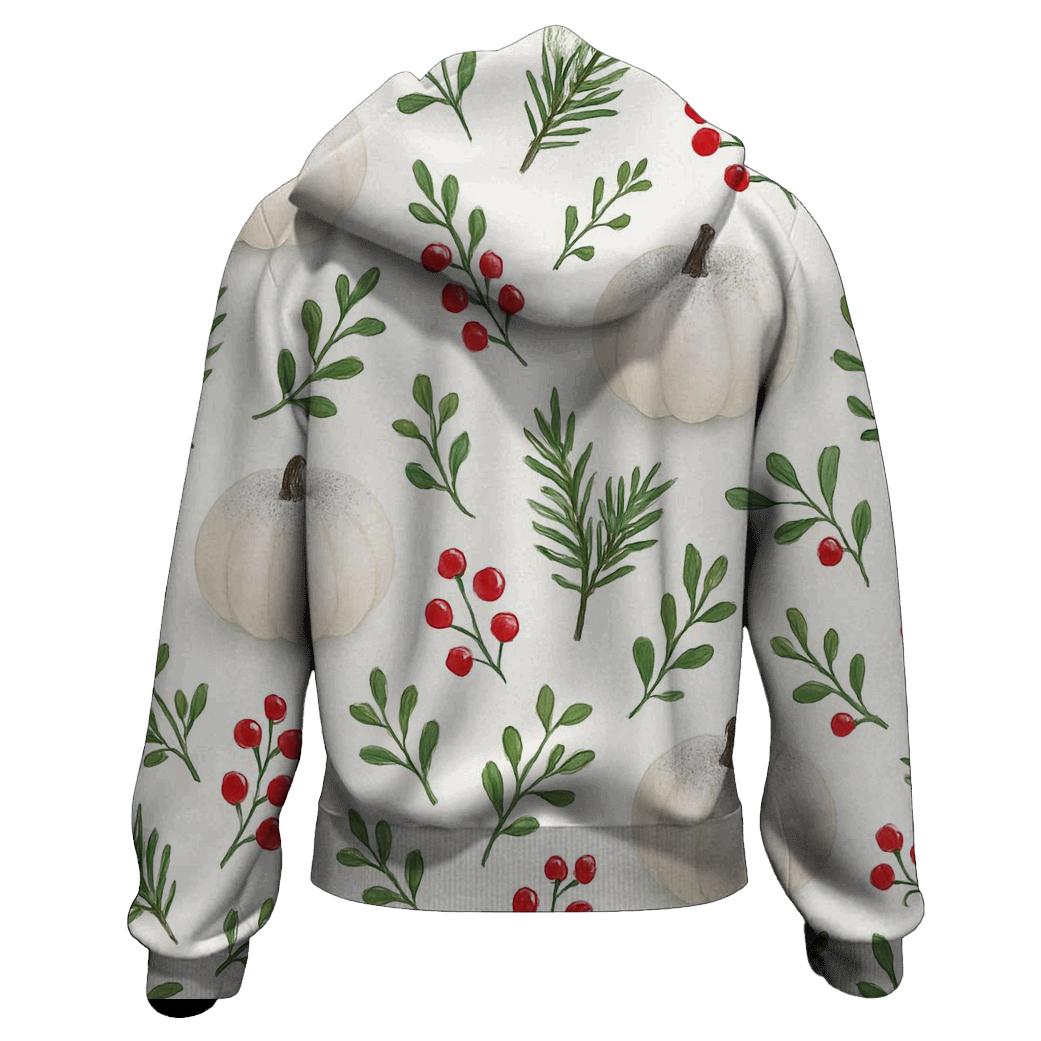 Snow Dusted Pumpkin Forest Scatter On White printed hoodies