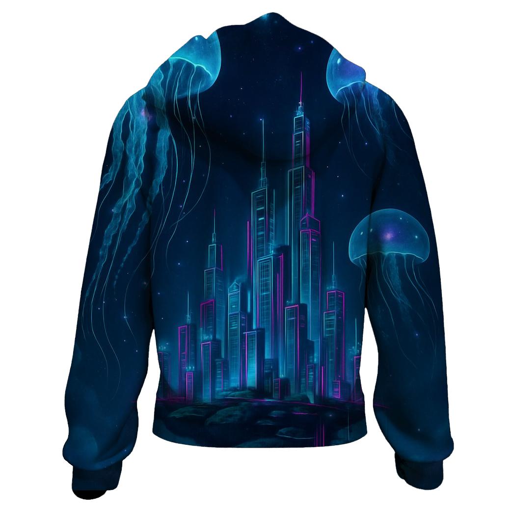Orbiting Jellyfish Above The Dream City embroidered hoodies