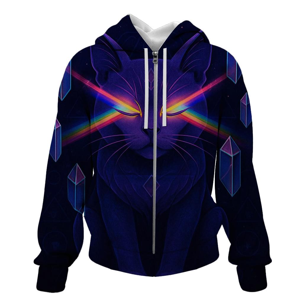 Crystal Prism Oracle Cat zip-up hoodies