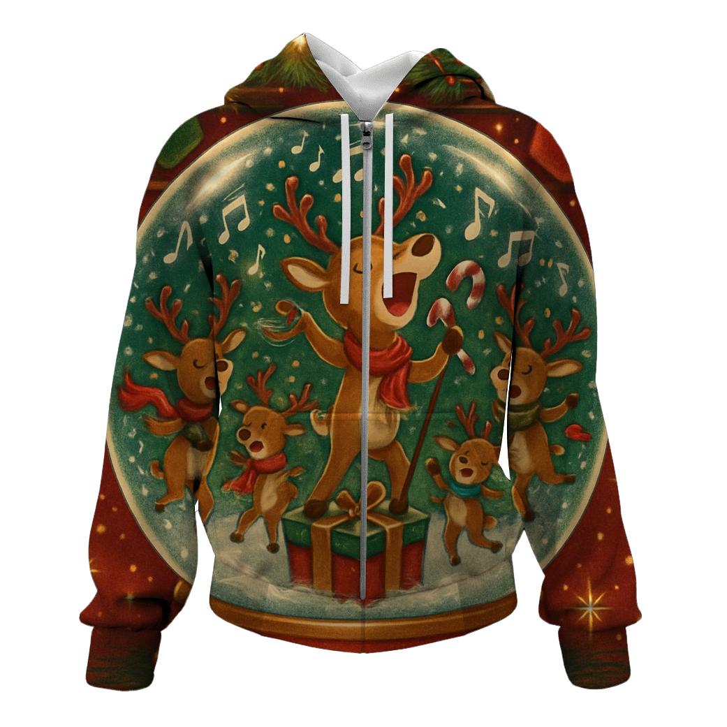 Reindeer Karaoke Snowglobe lightweight hoodies