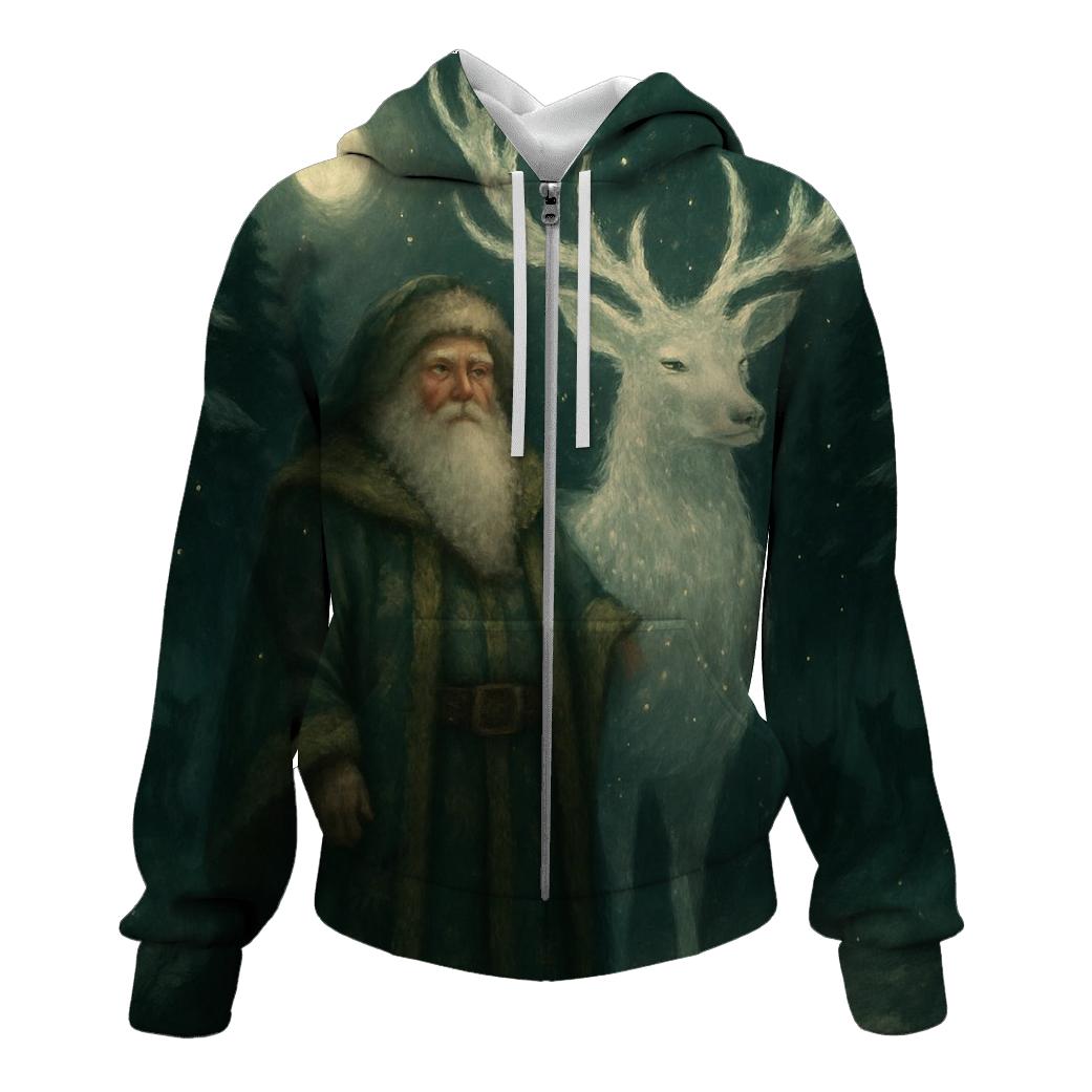 Forest Guardian Santa And Starlit Stag designer hoodies