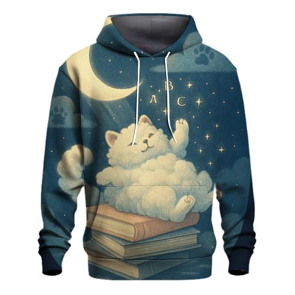 Moonlit Library Cat Cloud designer hoodies