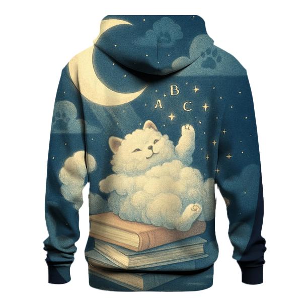 Moonlit Library Cat Cloud designer hoodies