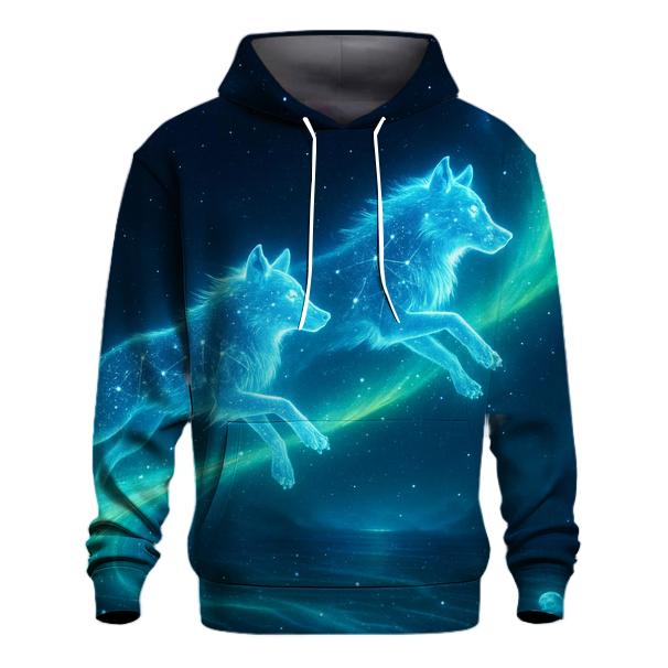 Astral Wolves Crossing The Aurora Bridge printed hoodies
